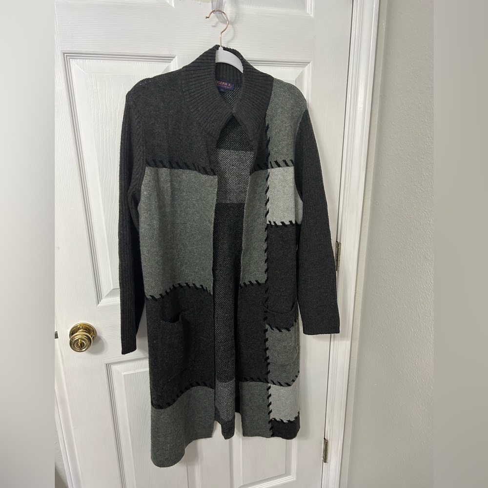 Joseph Abboud Gray and Black Patchwork Cardigan
